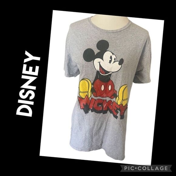 Disney Mickey Mouse Gray Graphic T-Shirt Size Large - Picture 1 of 8